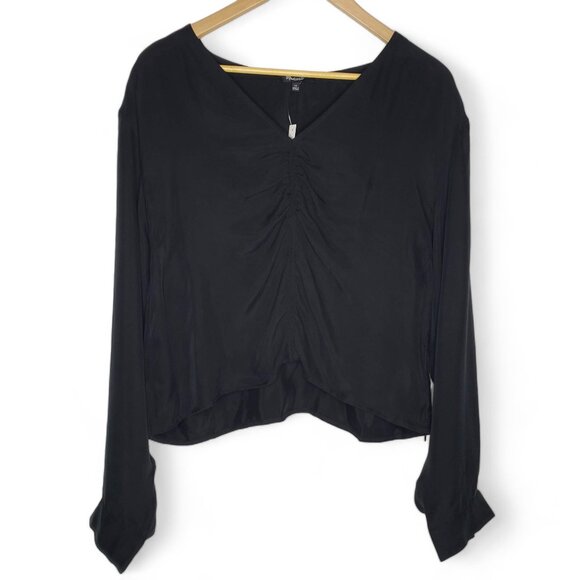 NWT Madewell Brushed Ruched-Front Top Women's V Neck Long Sleeve 16 - Picture 2 of 8